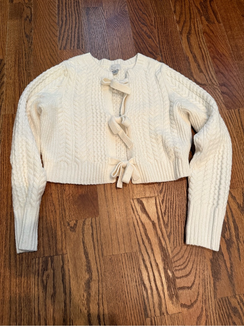 a new day Ivory Cable-Knit Tie-Front Cropped Cardigan